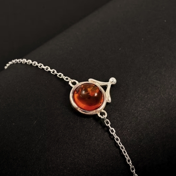 Sterling Silver Baltic Amber Bracelet 7.50 Inches Adjustable - Picture 1 of 6